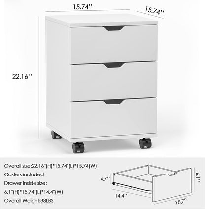 Stary Fully Assembled 3 Drawer Wood Rolling File Cabinet