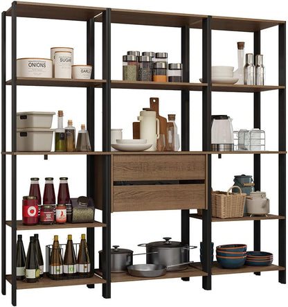 Madesa Kitchen Pantry Storage Rack with 2 Drawers and Open Shelves 74" L Multiuse Modular Cabinet for Kitchen Organization - Black/Brown
