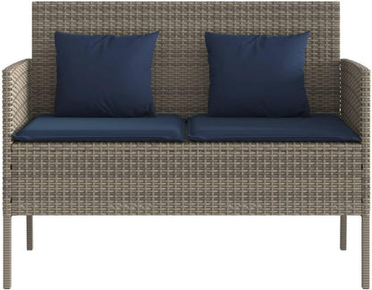 Gray Poly Rattan Patio Storage Bench with Cushion, Outdoor Seat with Waterproof Bag for Cushions and Towels