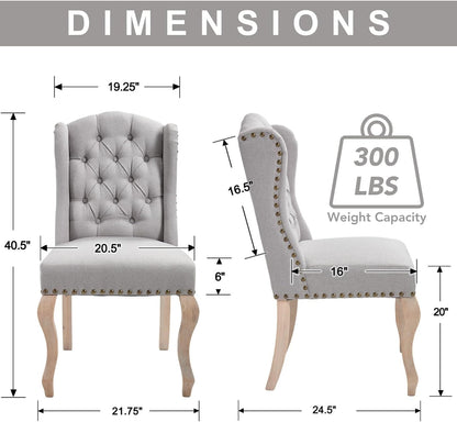 chairus Tufted Upholstered Parsons Dining Chairs Set of 6, Grey Linen | Linen Upholstery, Tufted Wingback, Solid Wood Legs, Nailhead Trim, High Back, French Country Kitchen Chairs for Dining Space