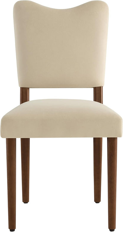 KISLOT Upholstered Dining Chairs Set of 4, Modern Velvet Kitchen Chairs with Solid Wood Legs, High Back Wooden Dining Room Chairs with Dark Walnut Color Legs for Farmhouse Kitchen Dining Room, Linen