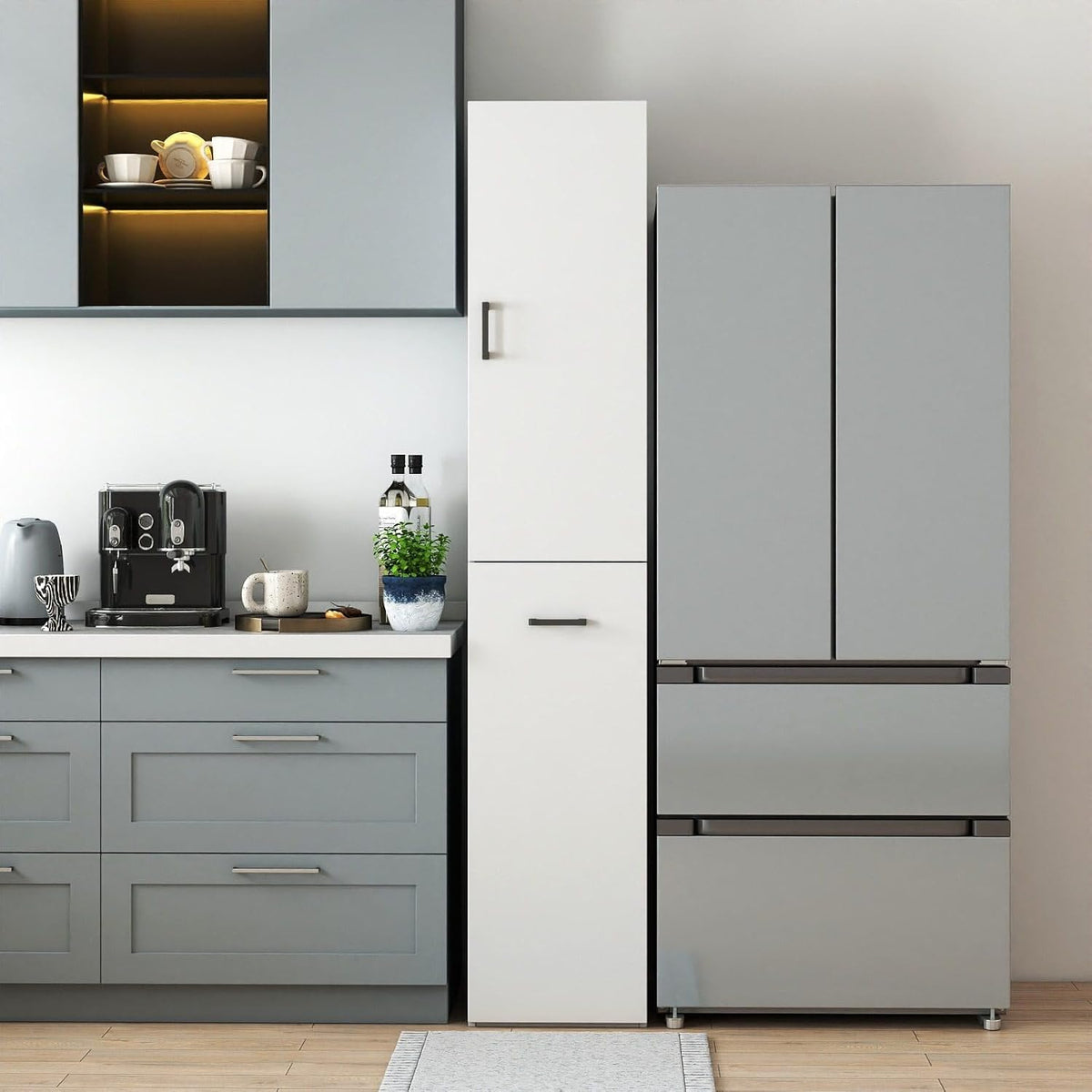 Kitchen Pantry Cabinet, 70.87" Tall Storage Cabinet with 3-Tier Pull-Out Shelves, Freestanding Cabinet with Door, 2 Adjustable Shelves, White Cupboard for Kitchen, Dining Room