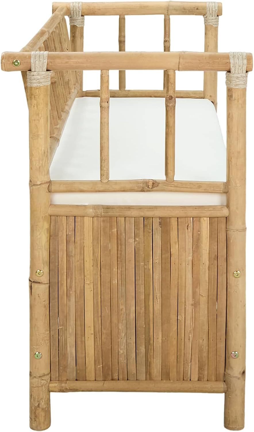 Bamboo Garden Storage Bench 110 x 47 x 80 cm, Natural Finish with Hidden Storage Compartment, Post Leg Design for Stability, Indoor Outdoor Use, Easy Assembly Required
