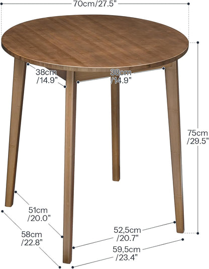 HOOBRO Bamboo Dining Table, Round Dining Table for 2, 27.5" Kitchen Table for Small Space, Writing Table, Easy to Assemble, for Dining Room, Living Room, Office, Kitchen, Apartment, Brown BR71CZ01G1
