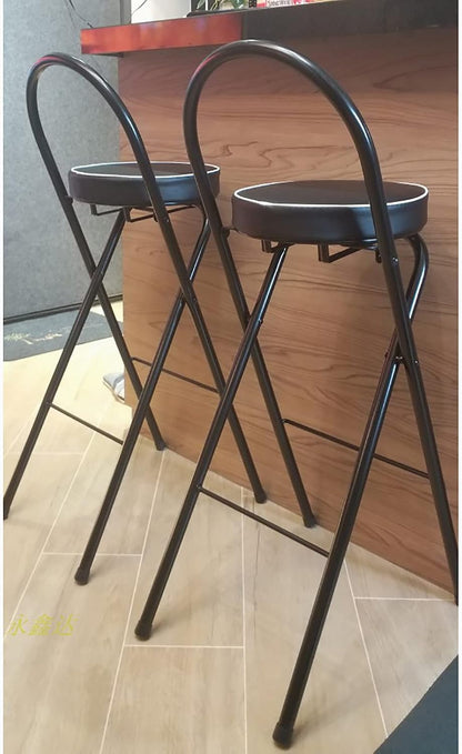 QQXX Folding Bar Stool with Footrest,Leather Padded Folding Kitchen Stool,Portable Counter Height Foldable Stool Tall Bar Stools for Outdoor Kitchen Shop Cafe(1 Pc, Black Seat Height 29.5")
