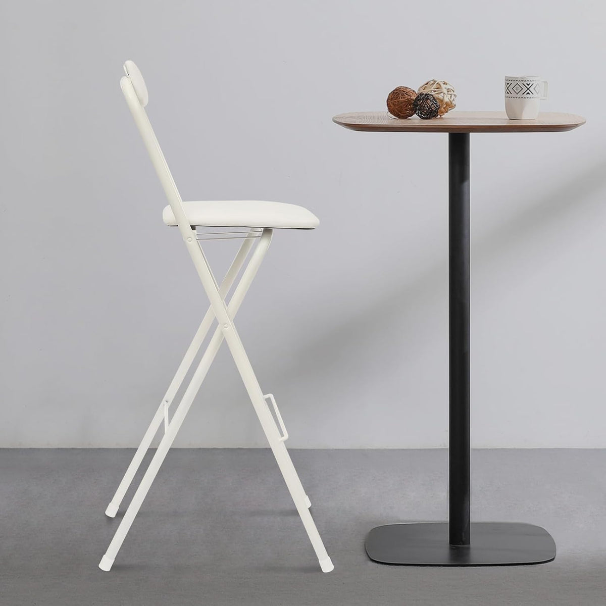 Folding Stool with Back 29.5 inch Tall Foldable Stool with Cushioned Padded Folding Bar Stools Metal Portable Chair Stools for Outdoor Indoor Kitchen Shop Cafe Garden Camping(White)