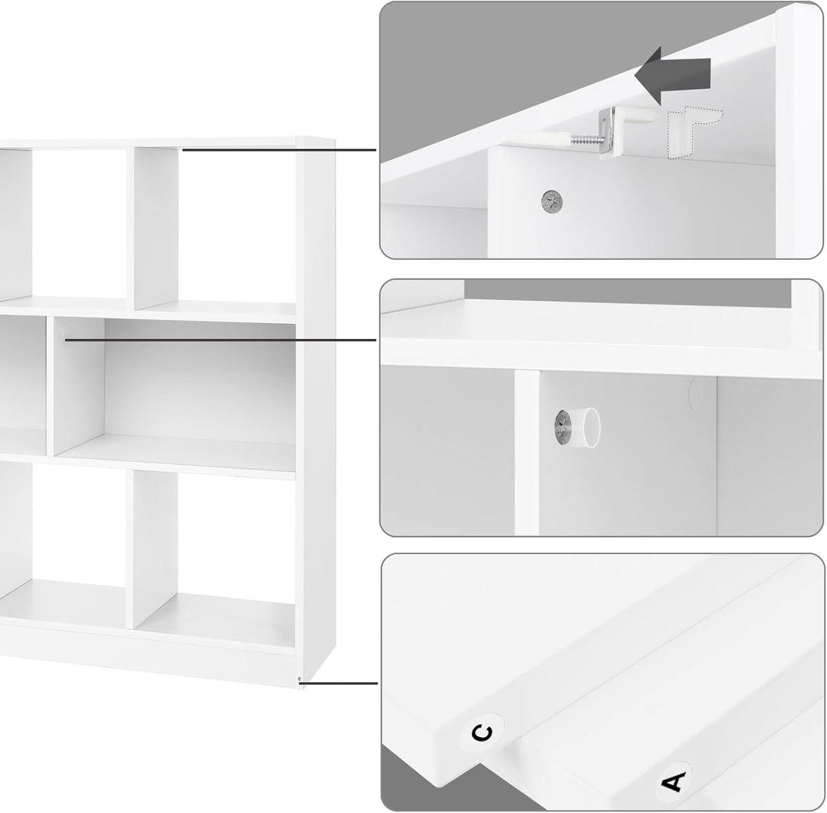 VASAGLE Bookcase, Bookshelf, Freestanding Storage Unit, 8 Open Compartments, Used Horizontally, Vertically, Upside Down, 11 x 35.4 x 39.4 Inches, for Living Room, Study, Office, Cloud White ULBC55WT