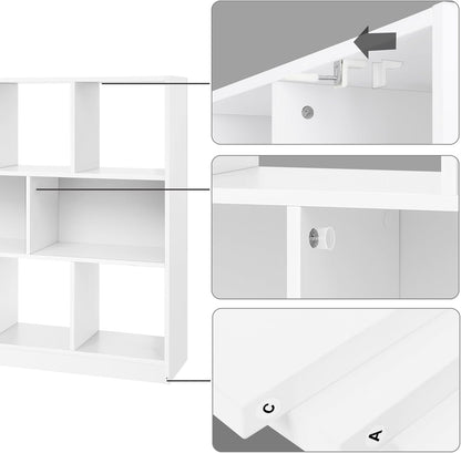VASAGLE Bookcase, Bookshelf, Freestanding Storage Unit, 8 Open Compartments, Used Horizontally, Vertically, Upside Down, 11 x 35.4 x 39.4 Inches, for Living Room, Study, Office, Cloud White ULBC55WT