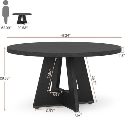 Lailang 47 Inch Dining Table, Small Dining Room Tables, Round Kitchen Tables, Wood Dinner Table, Dining Table for 4, Rustic Farmhouse Table, 47 x 26 x 30 Inch, Black