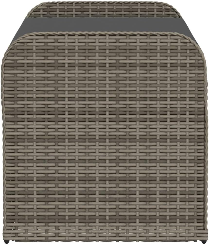 Grey PE Rattan Storage Bench with Hidden Compartment, Powder-Coated Steel Frame, Polyester Cushion for Patio Garden