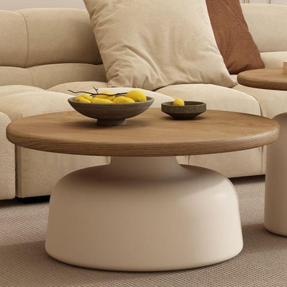 Modern Nesting Coffee Table Set Circular Wood Grain Top & Carbon Steel Base Side Tables for Living Room Coffee Shop Space Saver(White,L)