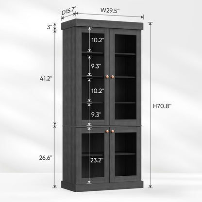ivaniti 70.8" Tall Farmhouse Modular Kitchen Storage Cabinet with Glass Doors, 6-Tier Adjustable Shelves for Kitchen Organization, Set of 3, Black