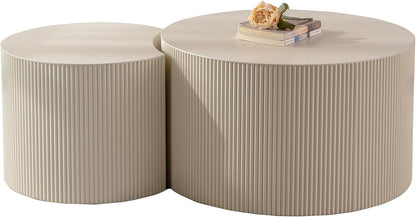 Nesting Coffee Table Set of 2, Round & Crescent Moon Wood Coffee Table and End Table Sets, Modern Luxury Accent Center Tea Table for Living Room Bedroom, （Beige + Cream, 18.9" & 14.96"