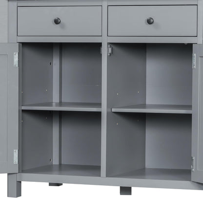 Merax 74.8'' Tall Kitchen Pantry Storage Cabinet with 6 Doors, 3 Drawers and Adjustable Shelves, Freestanding Large Cupboard & Pull-Out Trays for Kitchen, Dining Room, Living Room, Gray