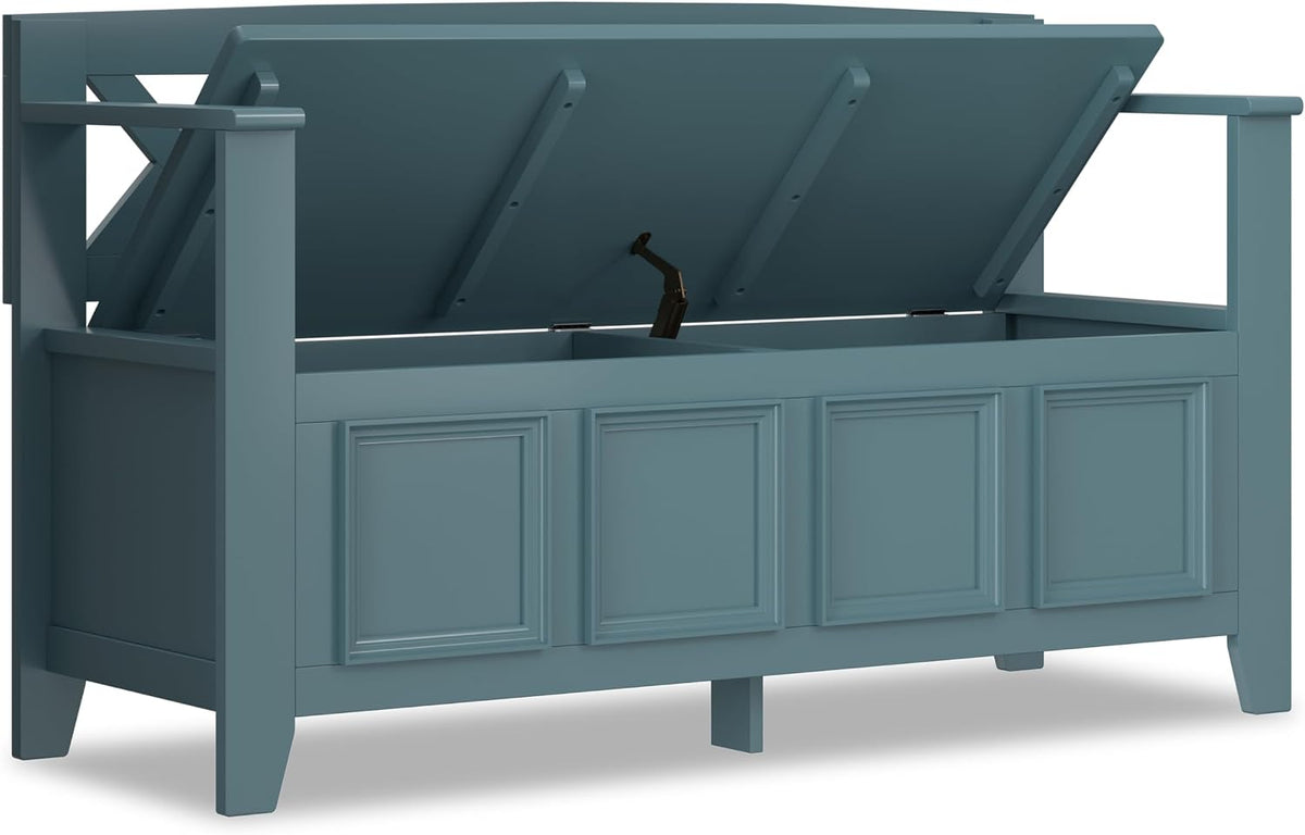 SIMPLIHOME Amherst Entryway Storage Bench - 48 inch Wide Solid Wood Hallway Seat in French Blue, Transitional Bench for Entryway or Living Room with Lift-Up Lid and Spacious Storage