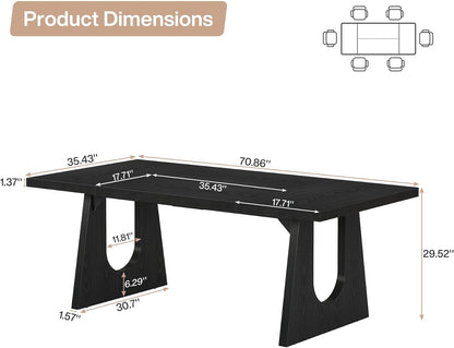 Tribesigns Large Dining Table for 6-8 People, 70.9-Inch Wood Rustic Rectangular Table with Black Wooden Legs, Farmhouse Center Kitchen Table for Dining Room, Living Room, Home Furniture, Black | Rustic Farmhouse Kitchen Table with Wooden Legs for Dining