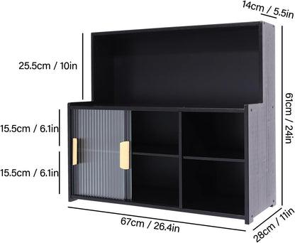 3-Tier Kitchen Pantry Sideboard Cabinet with Sliding Glass Doors, Storage Organizer for Dining Room, Ideal for Spices, Bottles, and Bowls, Countertop Accessory
