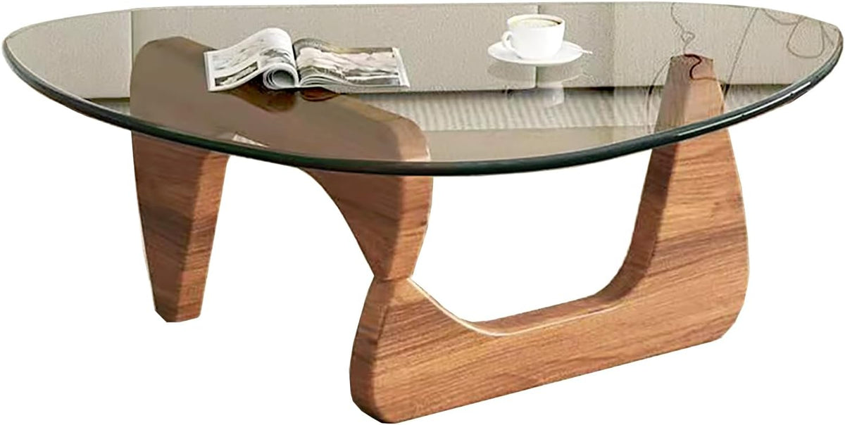 Modern Glass Coffee Table, Mid Century Small Coffee Table, Coffee Table for Living Room,Suitable for Bedroom Living Room Reception Office Tables (Walnut/Transparent, Small)