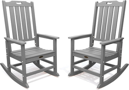 THOEOE Outdoor Rocking Chairs Set of 2, Oversized Patio Rocking Chair | HDPE Outdoor Rockers for Front Porch, Patio, Backyard, Balcony and Garden. All-Weather High Back Design, Gray
