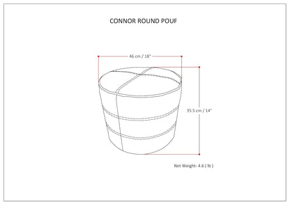 SIMPLIHOME Connor 18" Wide Round Pouf in Distressed Brown Genuine Leather | Boho footstool, extra seating for living room or bedroom with polystyrene filling, assembled; pouf ottoman or floor cushion.