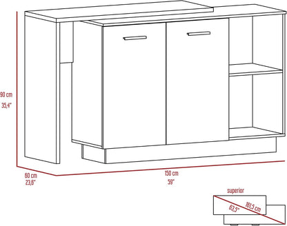1-Drawer 3-Division Kitchen Island White with Particle Board | Modern kitchen island with 1 drawer and 5 shelves for storage and display