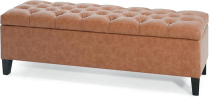 Christopher Knight Home Ottilie PU Leather Storage Ottoman Bench, Wooden Rectangular Ottoman with Storage, Bedroom End of Bed Foot Stool, Entryway Ottoman Footrest, Living Room Extra Seat, Brown