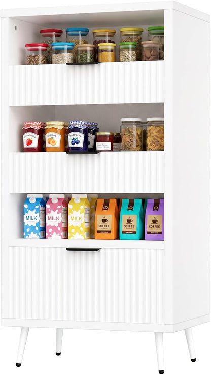 51" Tall Modern White Storage Cabinet, Freestanding Kitchen Pantry Cabinet, Buffet Sideboard Hutch, Snack Linen Cabinet for Kitchen, Dining Room,Bathroom, Office