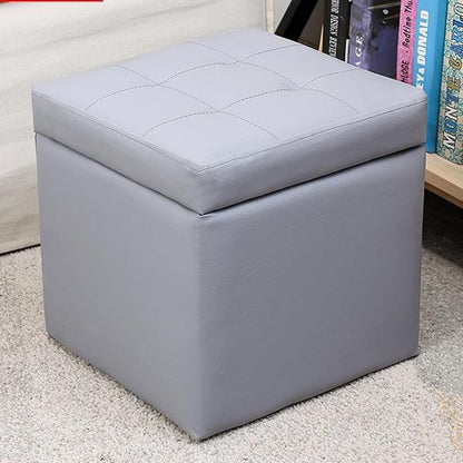 Luxurious Ottoman with Storage,Upholstered Storage Ottoman Padded Seat for Living Room Bedroom,Faux Leather Small Cube Foot Rest Stool with Hinged Lid (Grey)