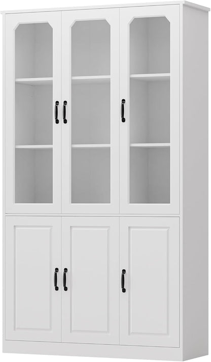 MU 78.7" Tall Kitchen Pantry with 3 Glass Doors, Freestanding China Cabinet with Adjustable Shelves, Large Kitchen Pantry Storage Cabinet Cupboard for Dining Room, Living Room, White (X-Large, 46" W)