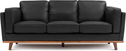 Valencia Artisan Full Leather Sofa 88” | Pure Full Italian Nappa Leather Couch, Solid Wood Accent, Ultimate Comfort, Black