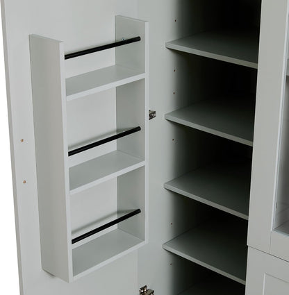 Virubi Modern Large Kitchen Pantry with 6 Doors, 53.2" L x 17.7" W Storage Cabinet - Adjustable Shelves, Pull-Out Trays, Wine Rack & Drawers for Dining Room/Kitchen Organization (Green)