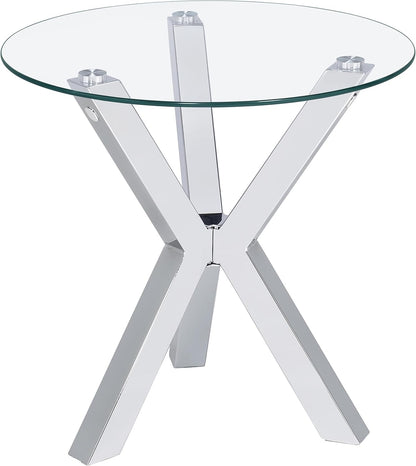 Coaster Home Furnishings Kenzie Round Tempered Glass Top End Side Table Chrome