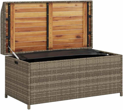 Patio Storage Bench Gray 39.4x19.7x20.5 Inch Poly Rattan Outdoor Seat with Storage Box and Waterproof Bag