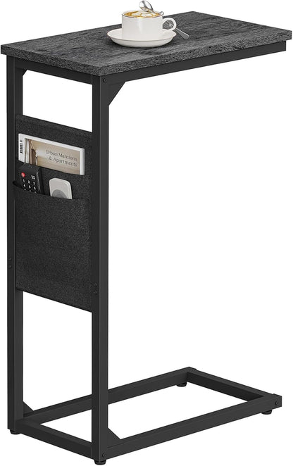TUTOTAK C Shaped End Table, Side Table for Couch, Sofa Table with Storage Bag, TV Tray for Living Room, Bedroom, Charcoal Grey TB01BY082