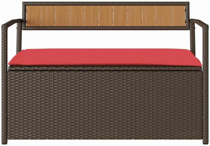 Brown Poly Rattan Patio Storage Bench with Cushion, Outdoor Seat with Waterproof Storage Bag and Gas Spring Lid