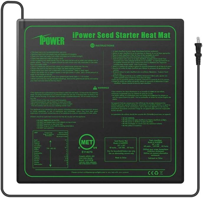 iPower GLHTMTM-A 20" x 20" Waterproof Durable Seedling Heat Mat Warm Hydroponic Plant for Indoor Gardening Germination Starting, black