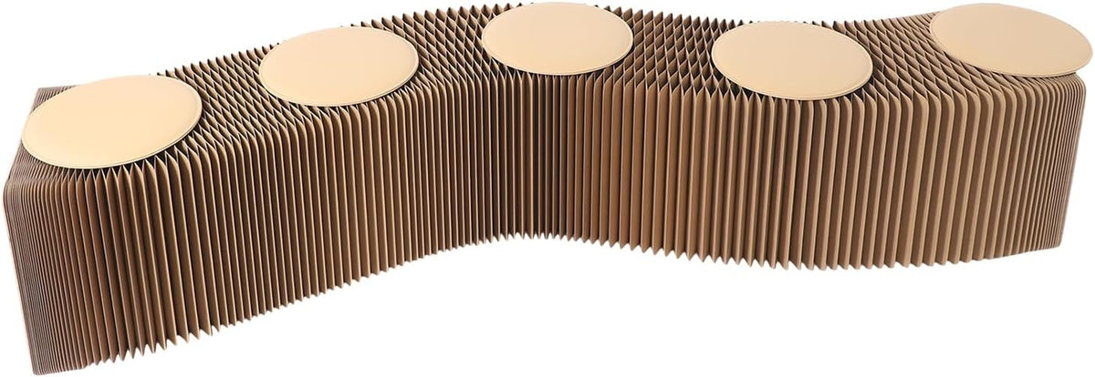Folding Paper Stool with Pu Cushion,Accordion Paper Folding Sofa Chair,Scalable Folding Bench,3.9/4.9/6.6/8.2ft Accordion Chair Stool,One Seat Holds 400lb,for Living Room,Coffee Bar (Brown, 5 Seats)