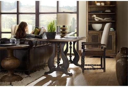 BOWERY HILL Traditional Formal Wood End Table, Saddle Brown Finish, Hardwood and Poplar Solids, 26.5 in H x 25 in W x 25 in D, Pedestal Base, Living Room Console Table