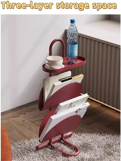 Stylish Iron Multi-Functional Side Table, End Table with Stable Base, Small Nightstand, Storage Shelf for Living Room, Office(Red)