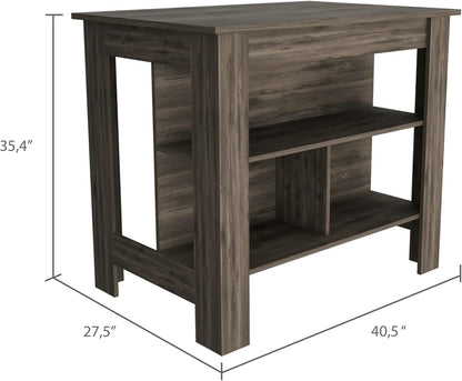 Dark Brown Kitchen Island with Three Shelves and Four Legs | Spacious kitchen island with three storage shelves and wide top surface for meal prep