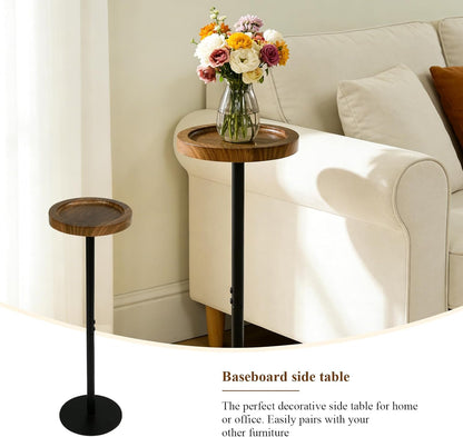 YYW Drink Table, 7.87" Round Side Table, Small Pedestal Side Table, Circle End Table with Metal Base, Martini Tables for Small Spaces, Living Room, Bedroom (Walnut Brown)