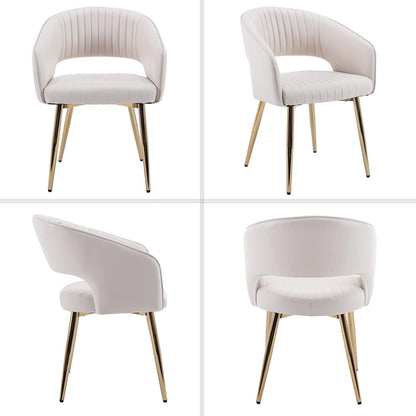 Modern Dining Chairs Set of 4, Upholstered PU Leather Dining Room Chairs with Gold Metal Legs, Accent Kitchen Chairs with Curved Backrest for Living Room, Cream