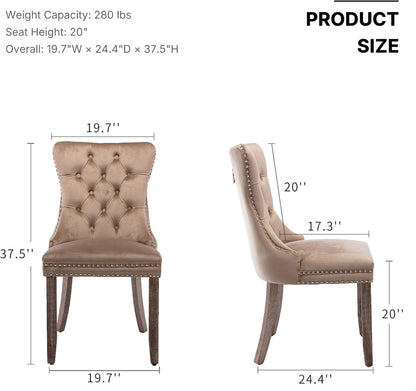 OVENTA Modern Tufted Upholstered Dining Chairs Set of 6, Sand Velvet Dining Room Chair with Solid Wood Legs, Sillas de Comedor, Kitchen Chairs (Sand, Velvet Set of 6)