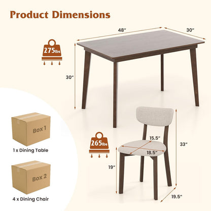 GOFLAME 5-Piece Dining Table Set for 4, Farmhouse Kitchen Table & 4 Upholstered Chairs with Rubber Wood Frame, Padded Seat, Curved Backrest, Space-Saving Dinette Set for Dining Room, Small Space