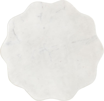 Kate and Laurel Sanzo Modern Pedestal Drink Table, 10 x 10 x 23, White Marble and Silver, Decorative End Table with Scalloped Marble Tabletop for Use as Small Plant Stand or Cute Martini Table