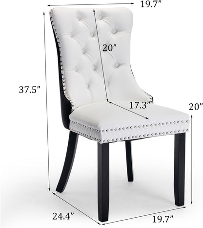 Dining Table and Dining Chair Set 23.6" Black Round Table&2 Leather Upholstered Wooden Legs Chairs for Kitchen Dining Room Small Space 3 Piece Dining Table and Chair Set(Black&White)