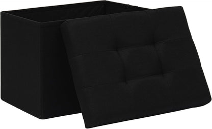 Folding Storage Ottoman, 16.5" Rectangular Footstool with Padded Tufted Lid, Collapsible Storage Footrest for Small Space, Living Room, Bedroom, Dorm, Black