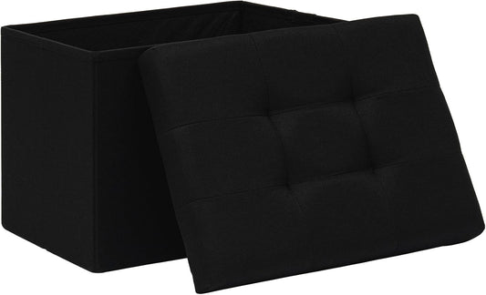 Folding Storage Ottoman, 16.5" Rectangular Footstool with Padded Tufted Lid, Collapsible Storage Footrest for Small Space, Living Room, Bedroom, Dorm, Black