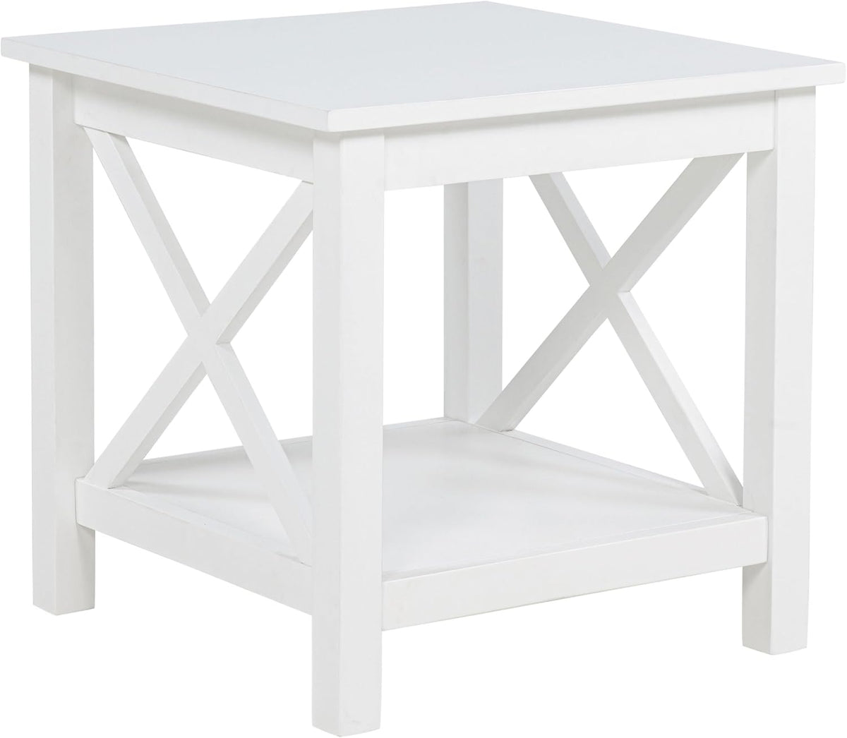 Coaster Home Furnishings - Skyview - Wood - Square End Table with Open Shelf, X-Frame Base and Coastal Style - Living Room - 20-Inch - White - 722087