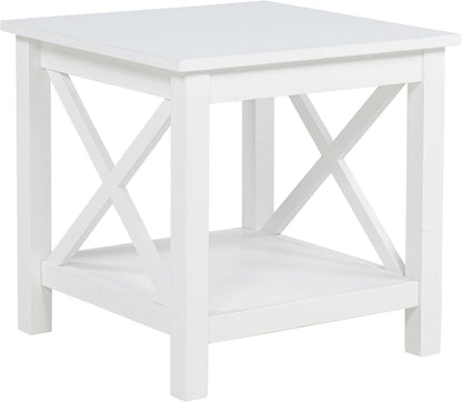 Coaster Home Furnishings - Skyview - Wood - Square End Table with Open Shelf, X-Frame Base and Coastal Style - Living Room - 20-Inch - White - 722087
